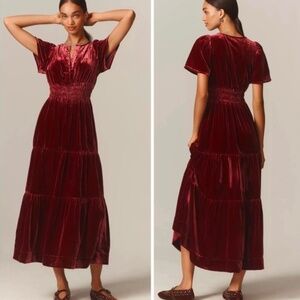 Anthropologie Somerset burgundy velvet Maxi Dress Size Small
